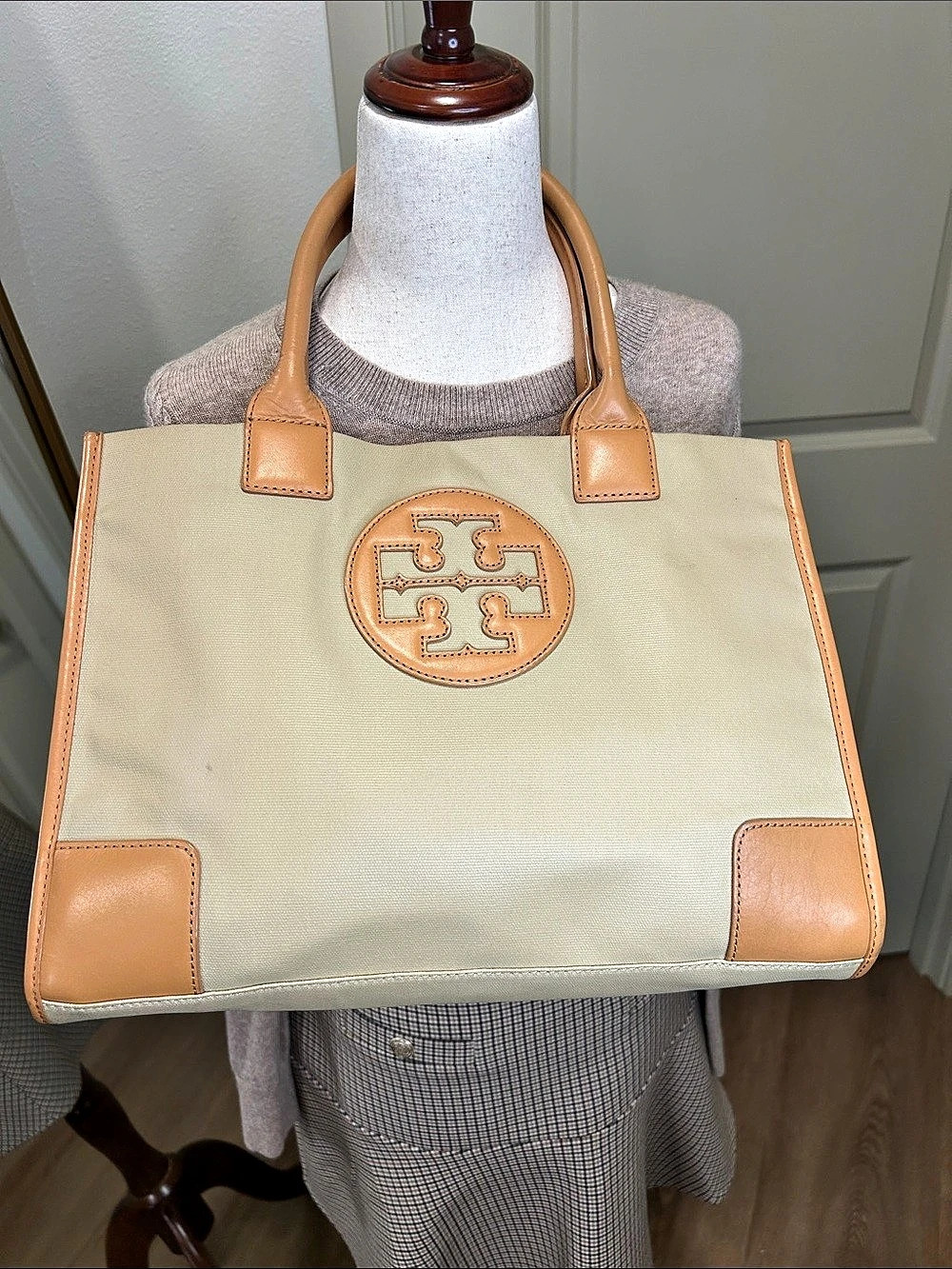 Tory Burch Ella Canvas & Leather Tote Bag